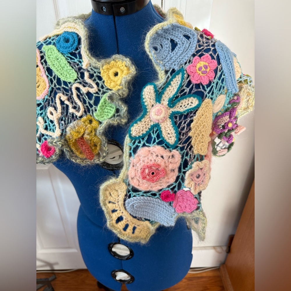 Handmade Colorful Crochet Floral Shawl